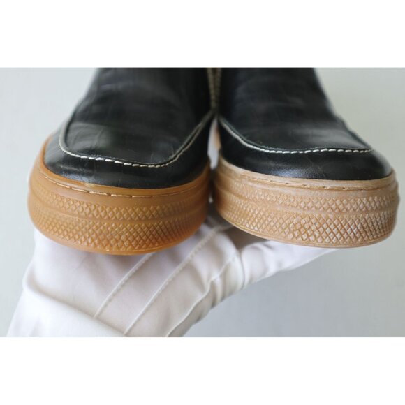 Rare John Fluvog Mett Black Croc-Embossed Leather Slip-On Sneakers Luxe Sole